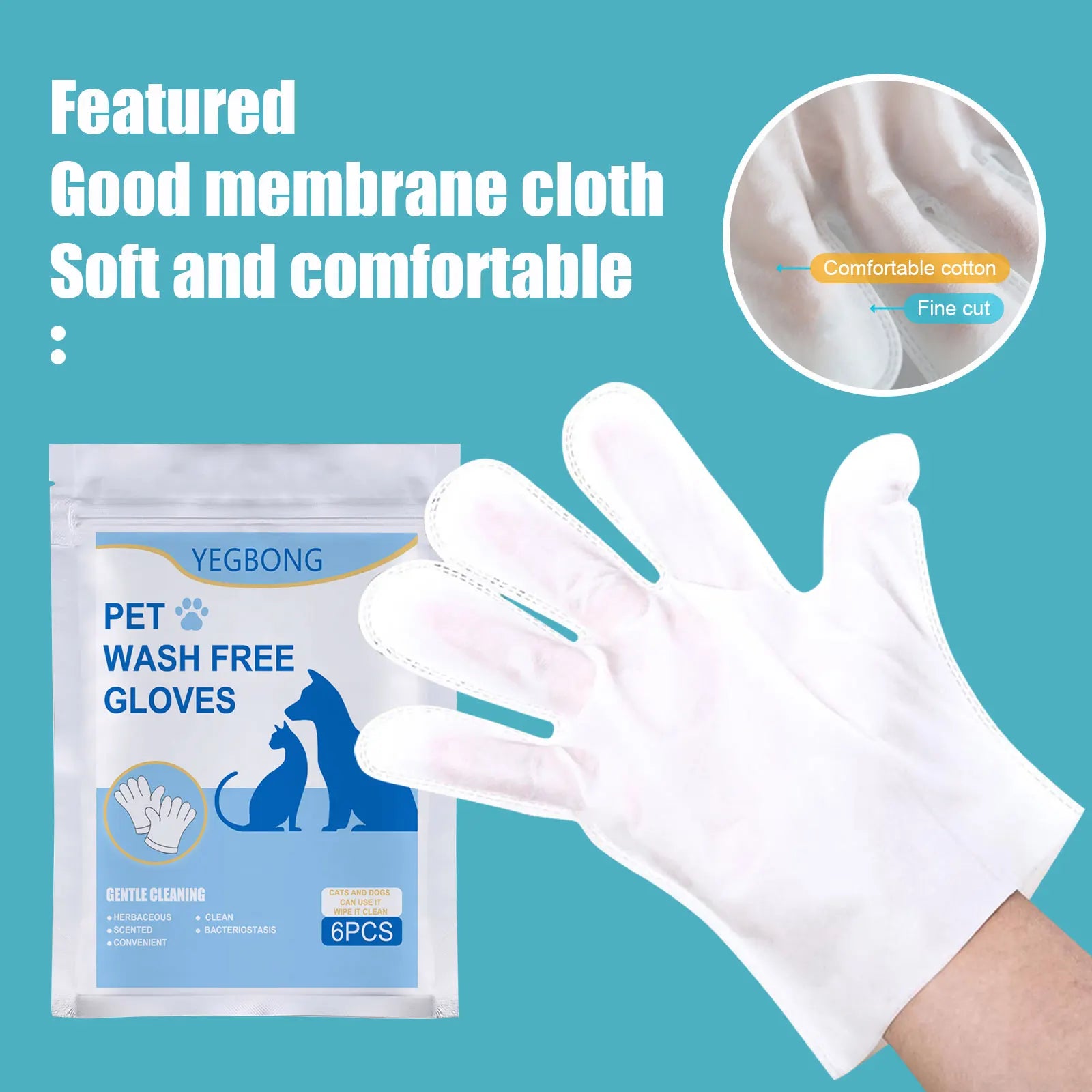 6PCS Natural Disposable Pet Cleaning Gloves