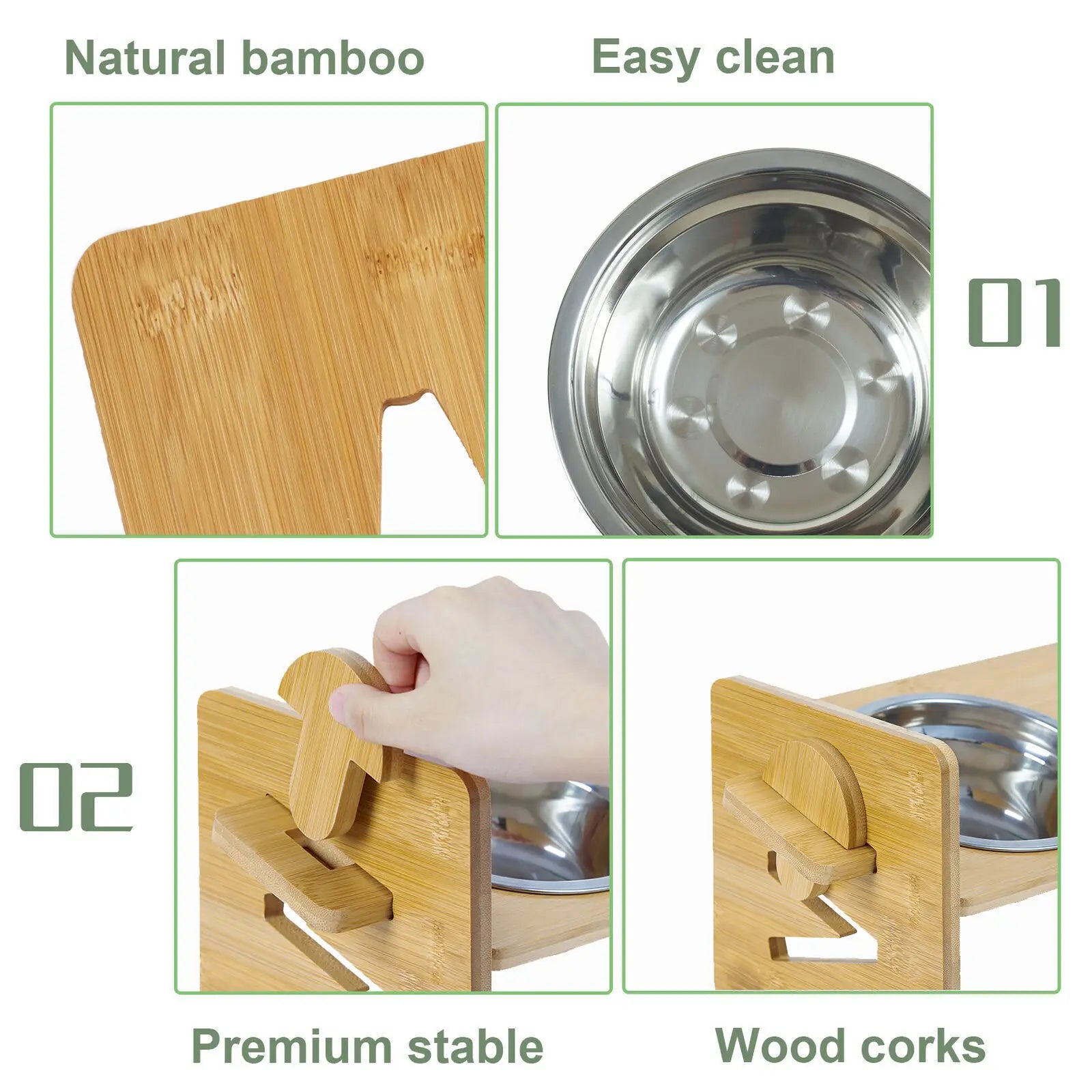 Bamboo Feeder with Stainless Bowls