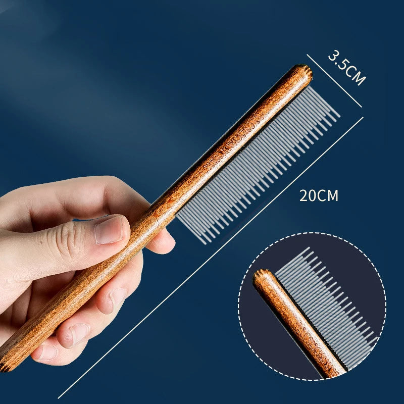 Wooden Handle Stainless Steel Pet Comb