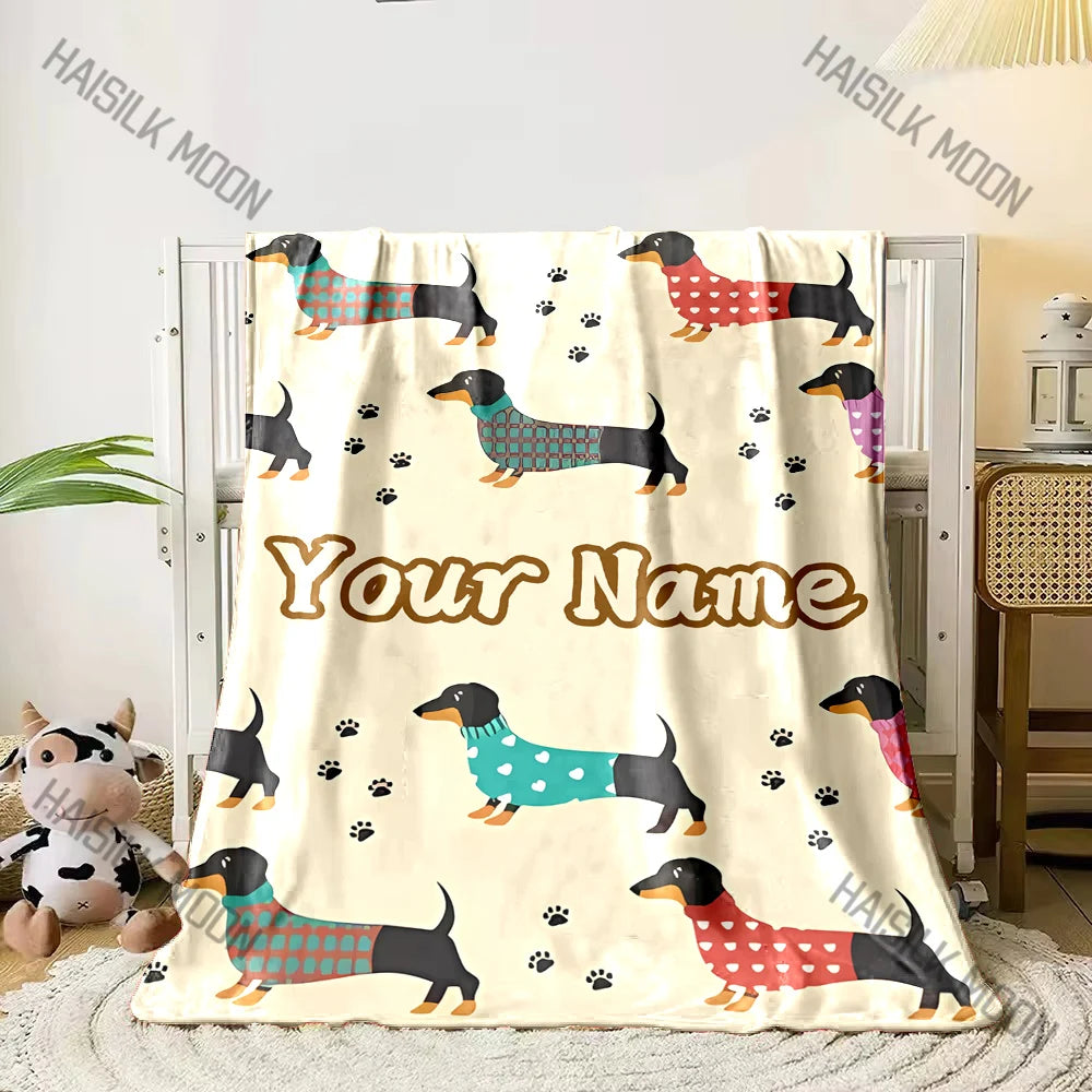 Personalized Name Dachshund Travel Blanket