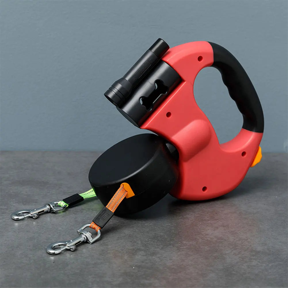 LED Lit Double Headed Retractable Dog Leash