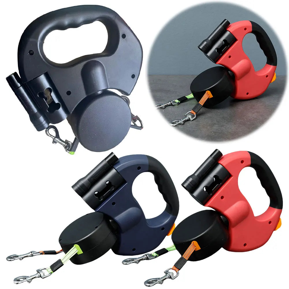 LED Lit Double Headed Retractable Dog Leash