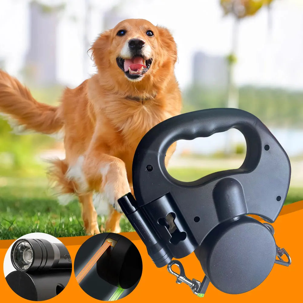 LED Lit Double Headed Retractable Dog Leash