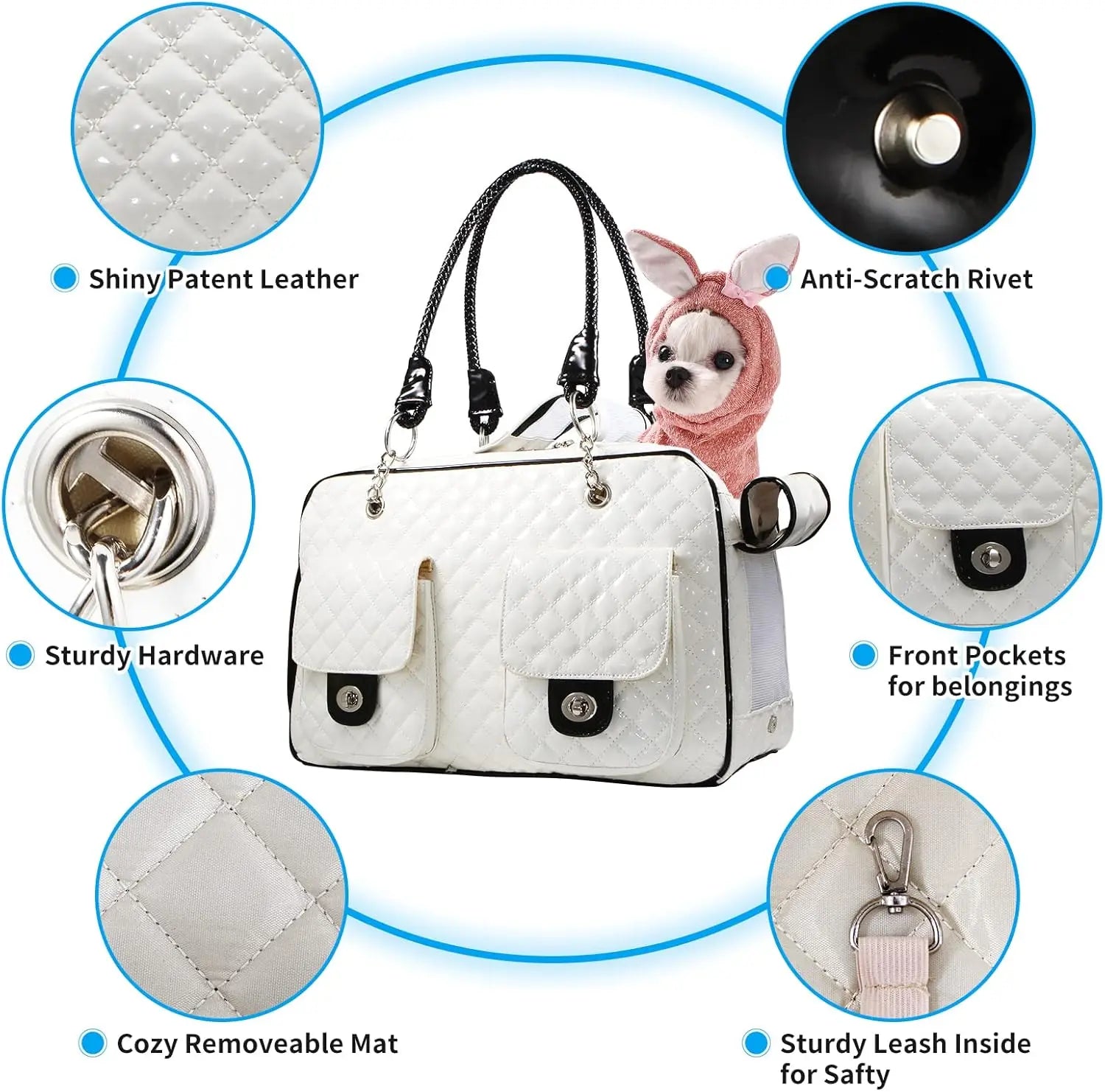 White Patent Leather Pet Purse Carrier