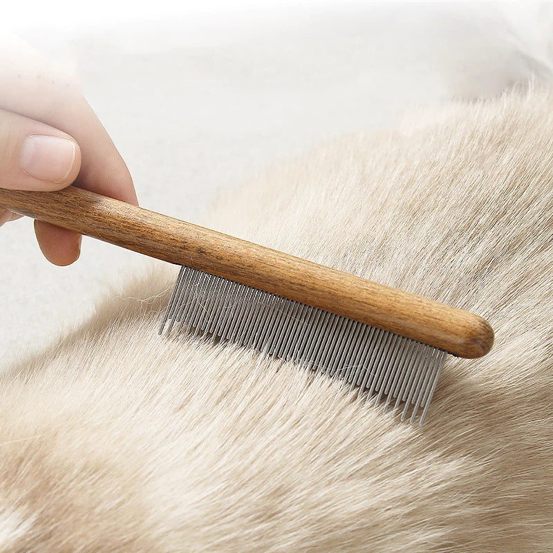 Wooden Handle Stainless Steel Pet Comb