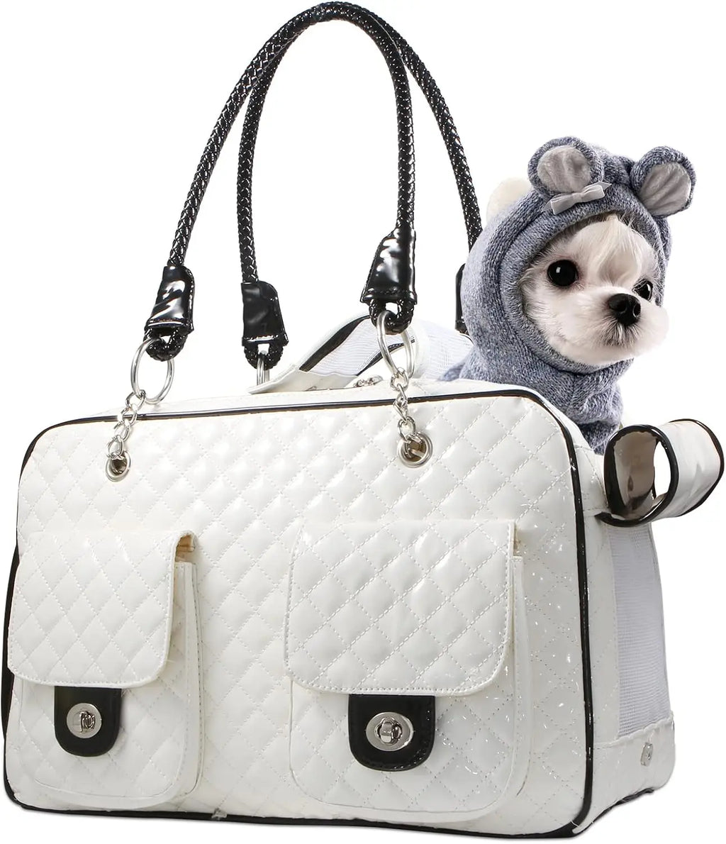 White Patent Leather Pet Purse Carrier