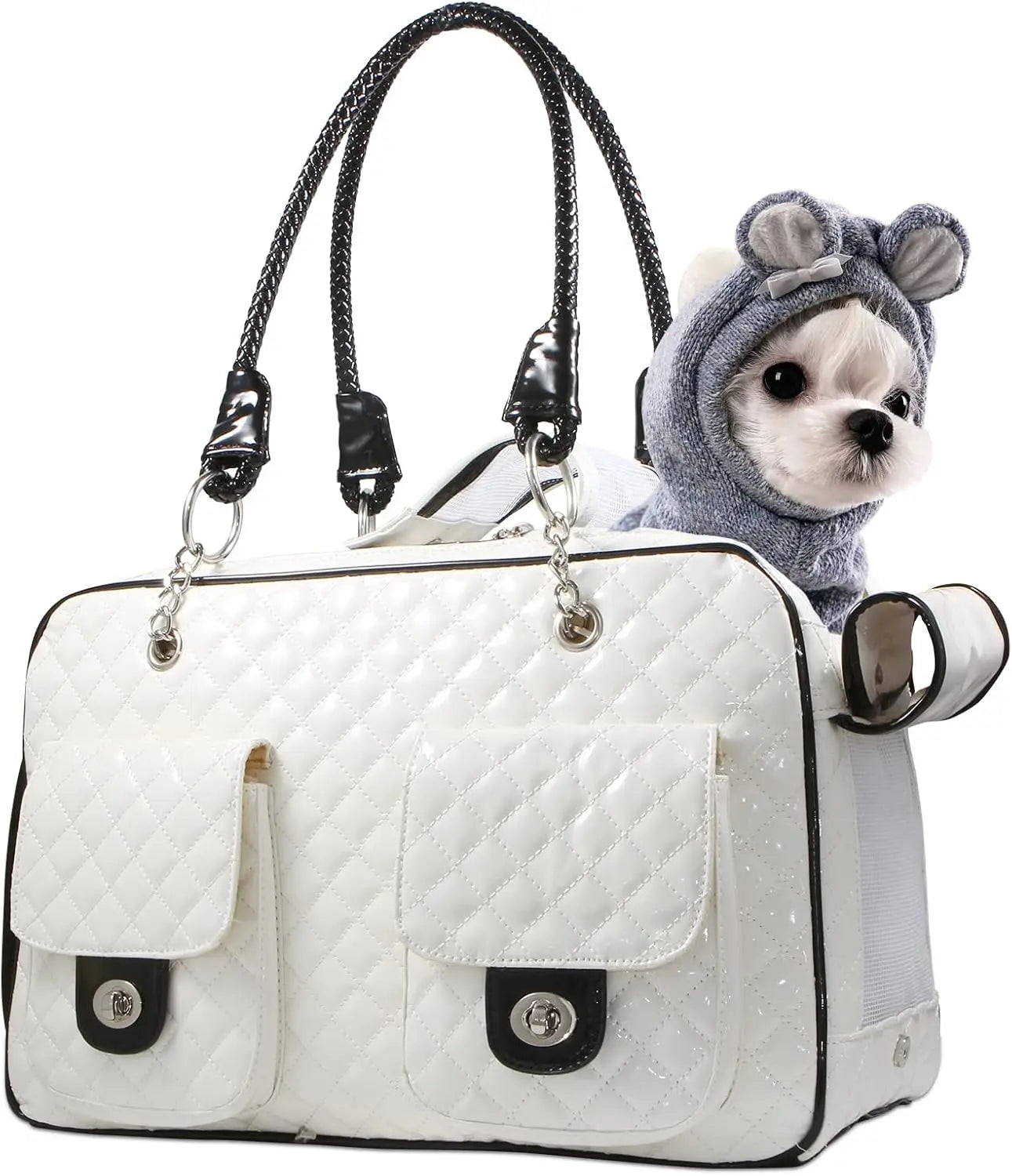White Patent Leather Pet Purse Carrier
