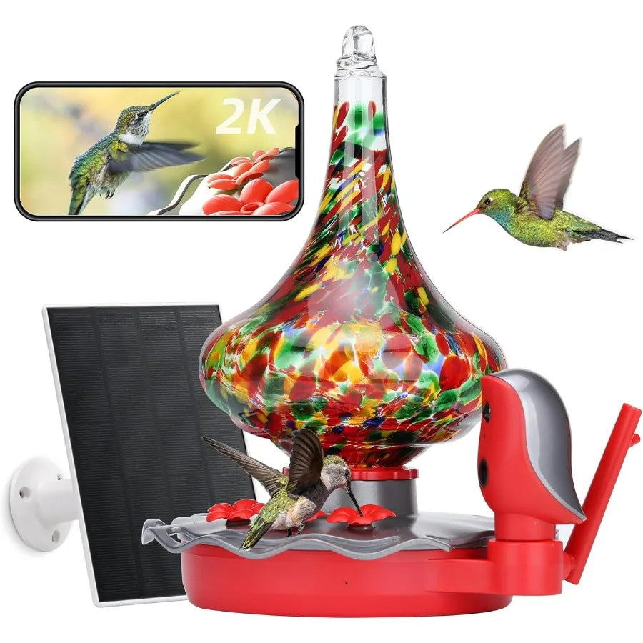 Solar Powered Glass Smart Hummingbird Feeder with Camera