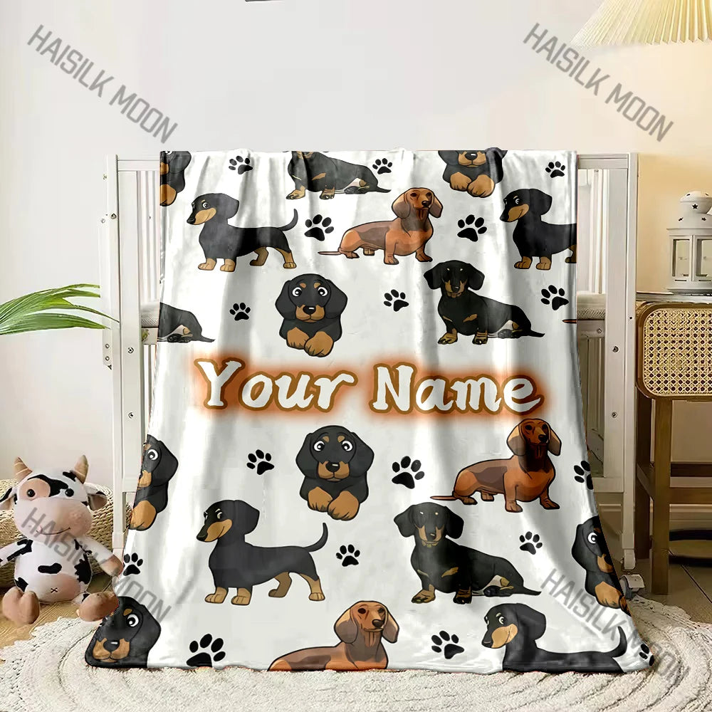 Personalized Name Dachshund Travel Blanket