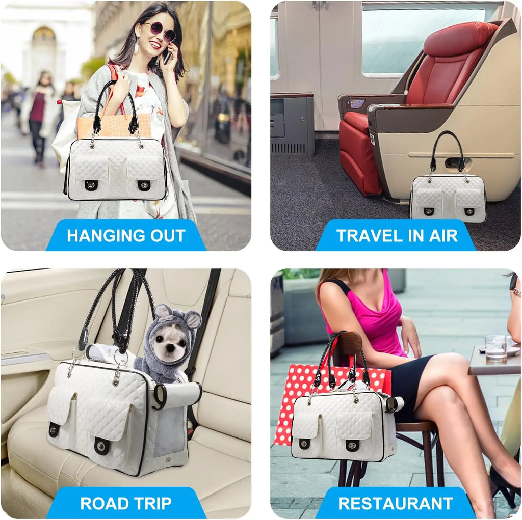 White Patent Leather Pet Purse Carrier