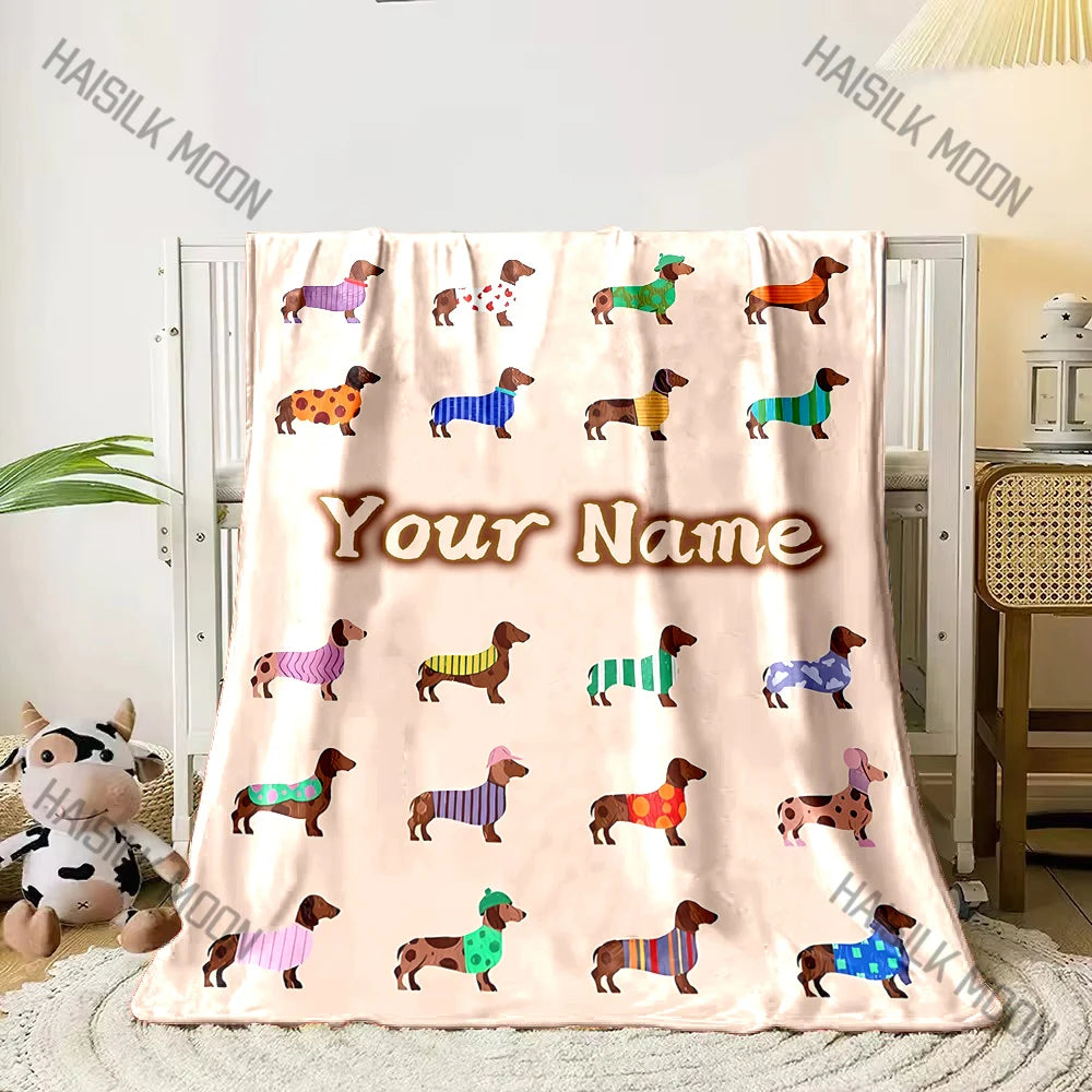 Personalized Name Dachshund Travel Blanket