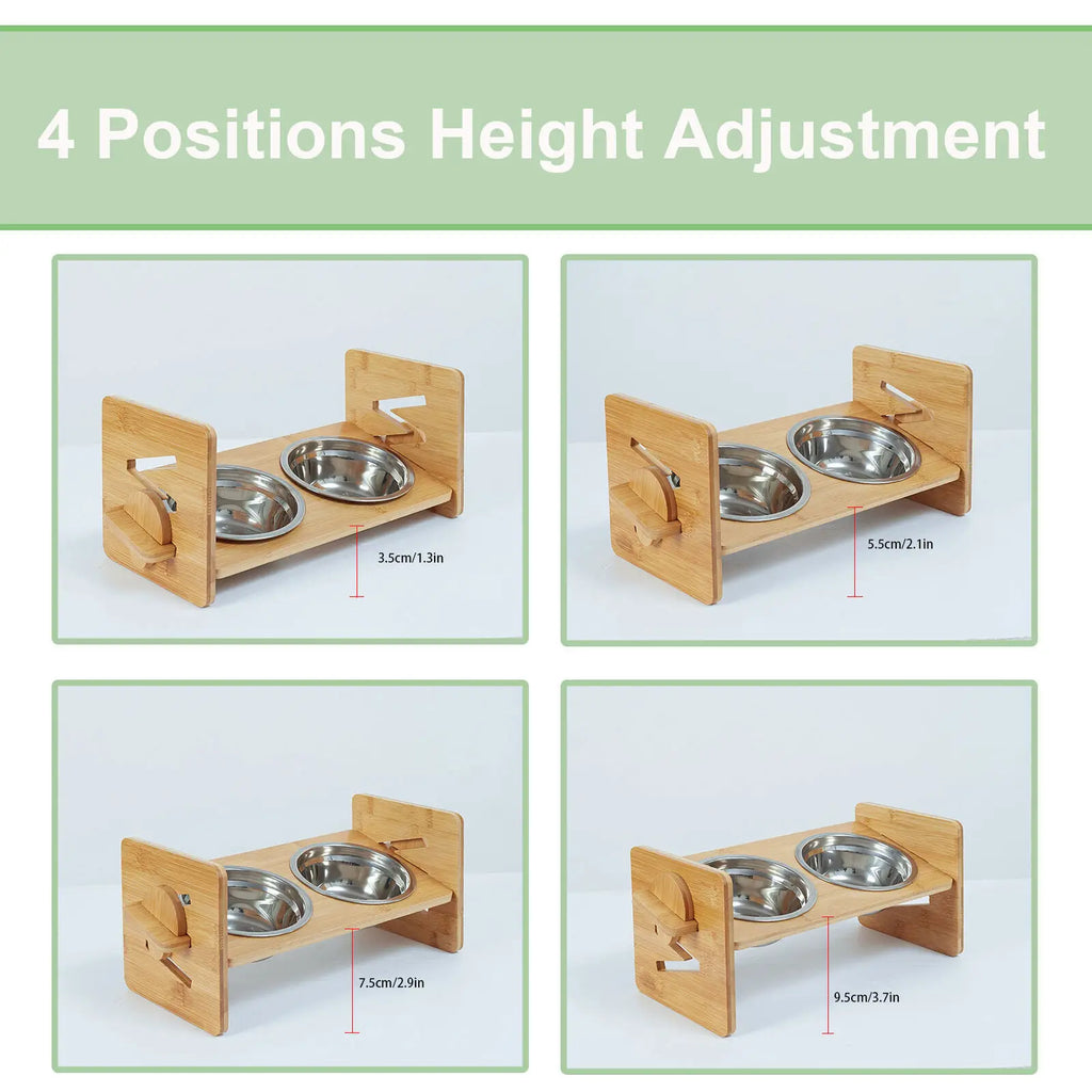 Bamboo Feeder with Stainless Bowls