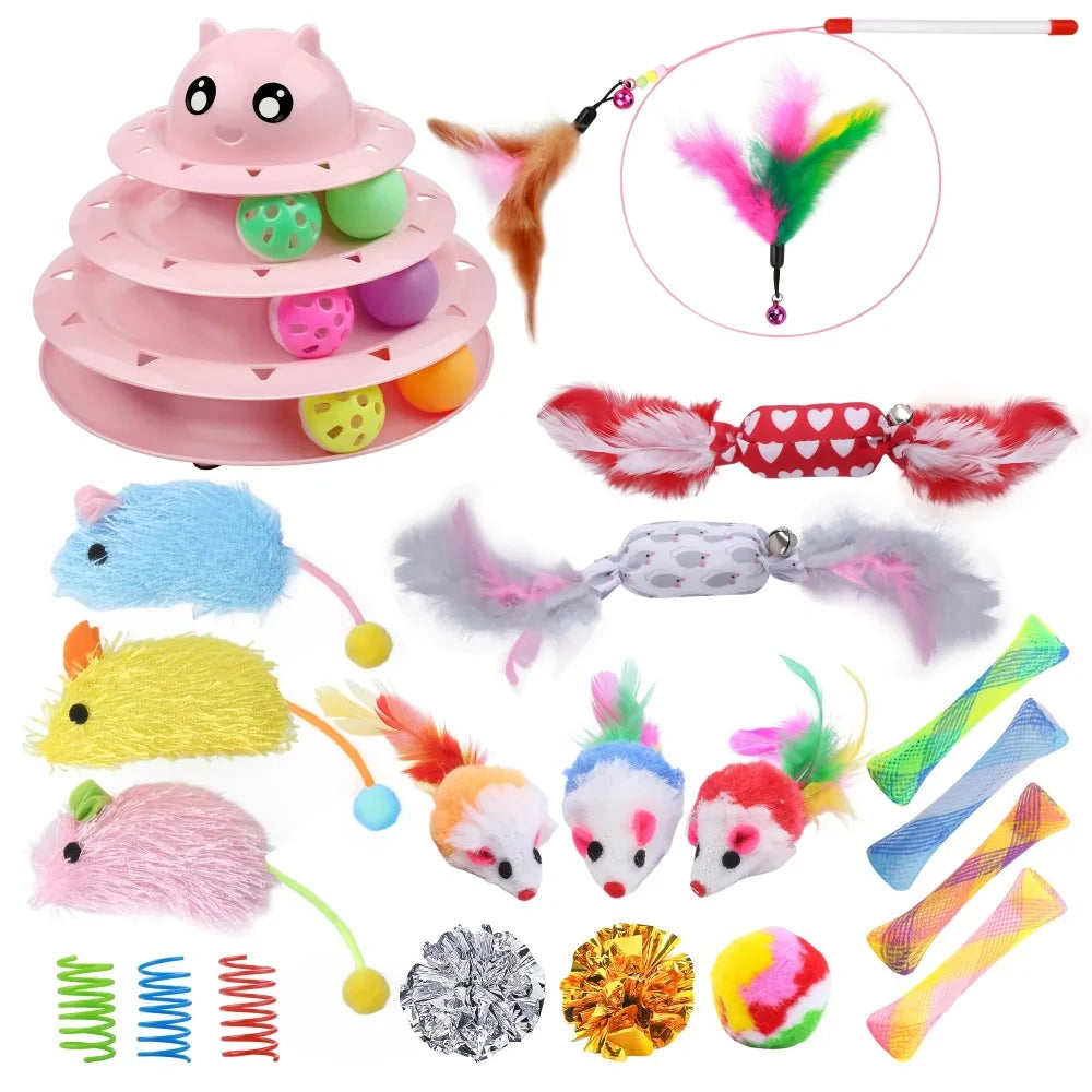 Cat Toy Set with 3-Tier Turntable