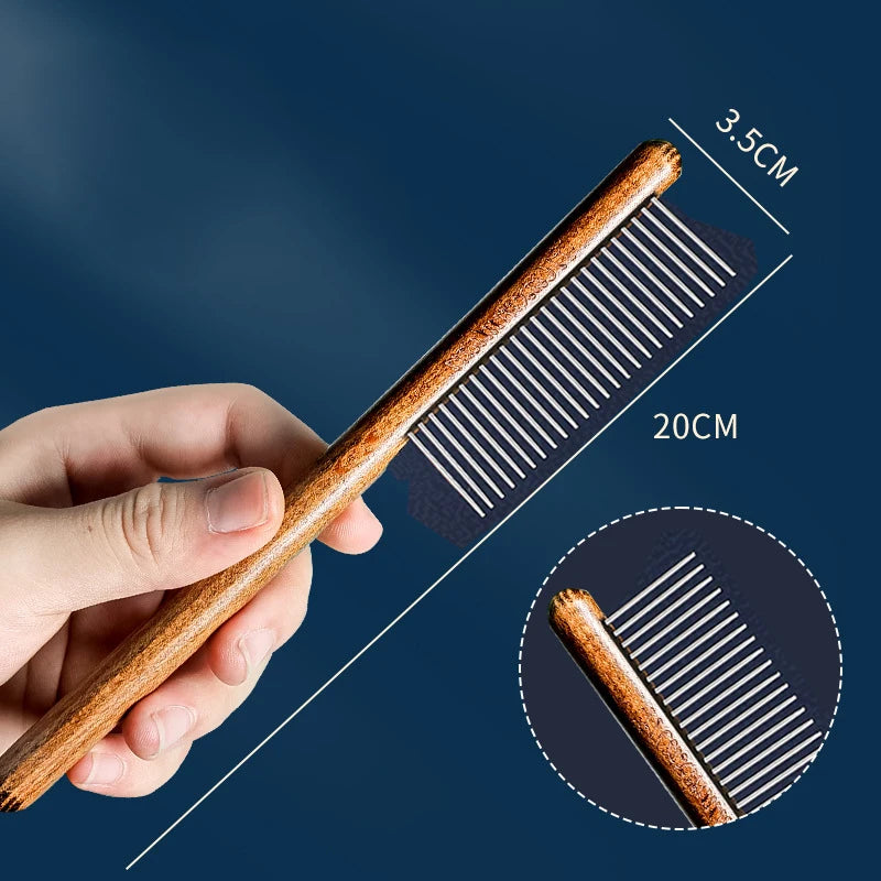 Wooden Handle Stainless Steel Pet Comb