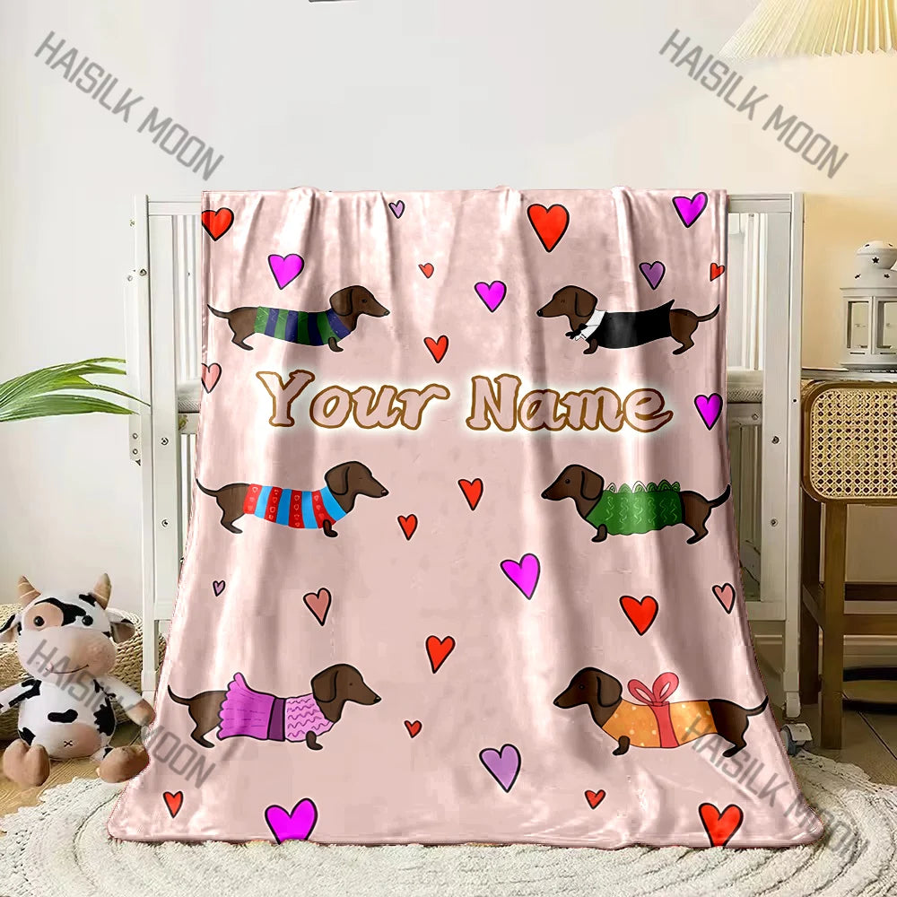 Personalized Name Dachshund Travel Blanket