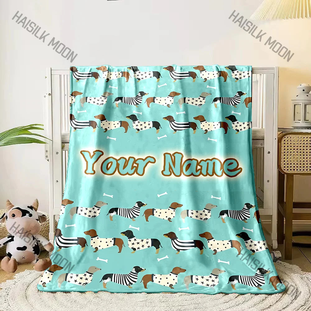 Personalized Name Dachshund Travel Blanket