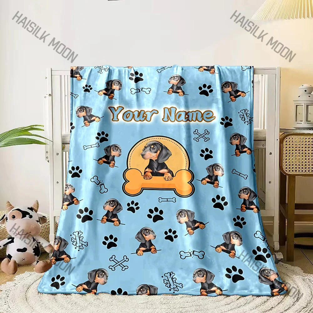 Personalized Name Dachshund Travel Blanket