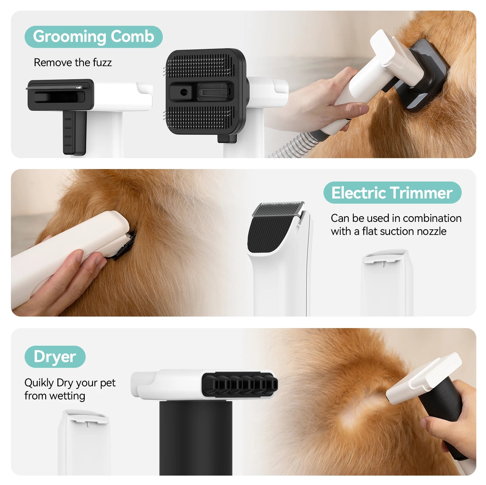 Pet Vacuum, Hair Dryer, and Grooming Clipper