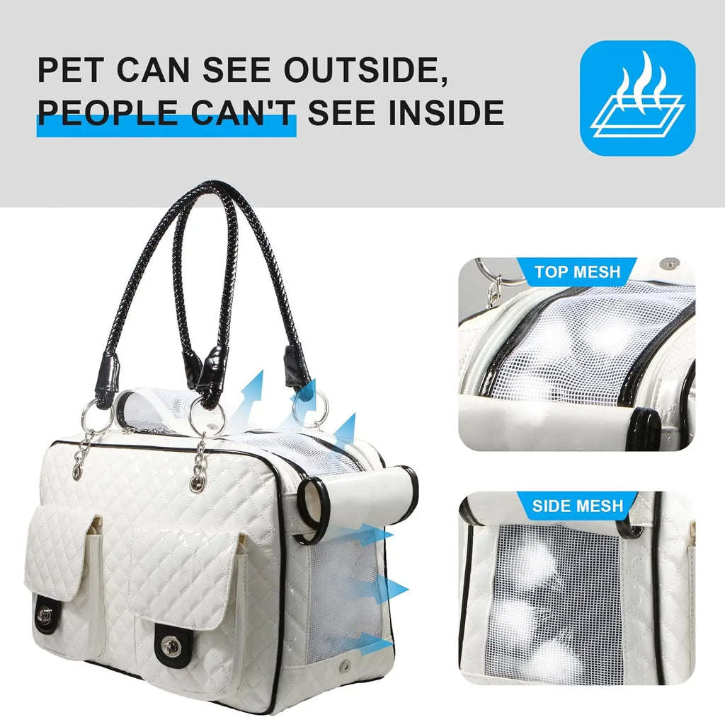 White Patent Leather Pet Purse Carrier