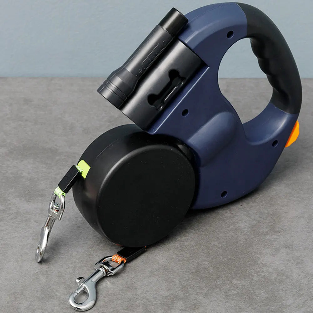 LED Lit Double Headed Retractable Dog Leash